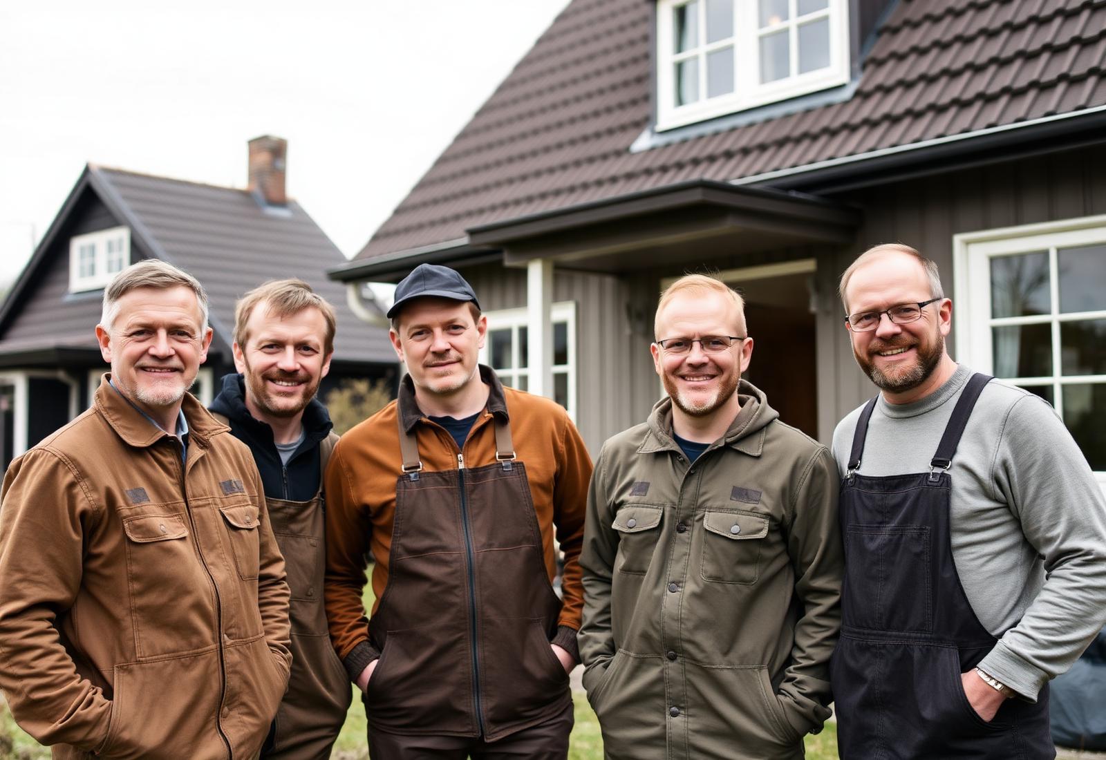 Nordtags hold foran et dansk hus